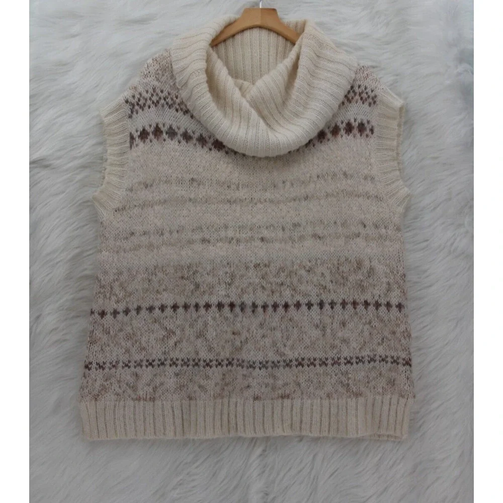 Free People Sweater Women's L Ivory Pink Sleeveless Cowl Neck Fair Isle Boho